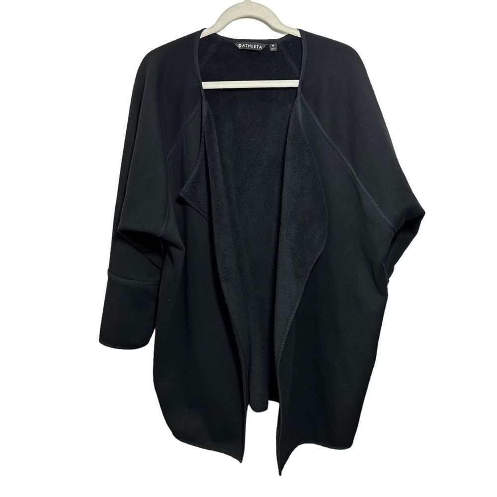 Athleta Sz M Cozy Karma Wrap Jacket Cardigan Oversized Fleece Black 383713